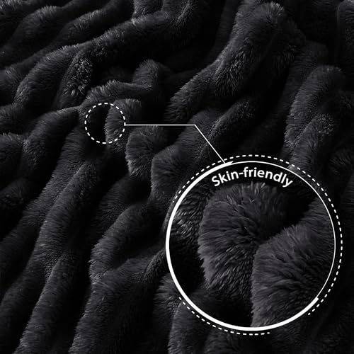 Exclusivo Mezcla Fleece Throw Blanket for Couch, Super Soft Striped Jacquard Bed Blanket, Lightweight Fuzzy Cozy for All Seasons, 50x60 Inches, Black - color: Black, size: Throw ( 50x60 IN )