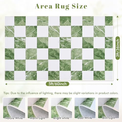 Yinhua 3x5 Checkered Rugs for Entryway, Modern Washable Entryway Rug Non Slip, Neutral Classic Checkerboard Rugs for Bedroom, Soft Low Pile Green Marble Area Rug for Nursery Doorway Living Room - color: Sage Green & White, size: 3x5 ft