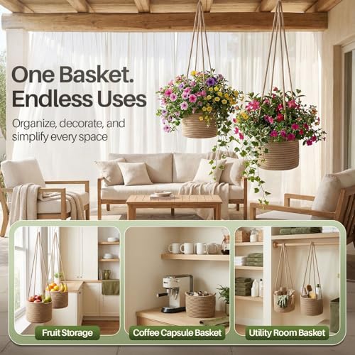 Flexzion Macrame Plant Hanger Basket for Indoor Plants - 8 Inch Jute Rope Planter Pot Cover, Woven Hanging Plant Holder Up to 7 Inch Pots, Boho Hanging Planters Home Decor Storage Organizer (Brown) - color: Brown, size: 8" x 6"
