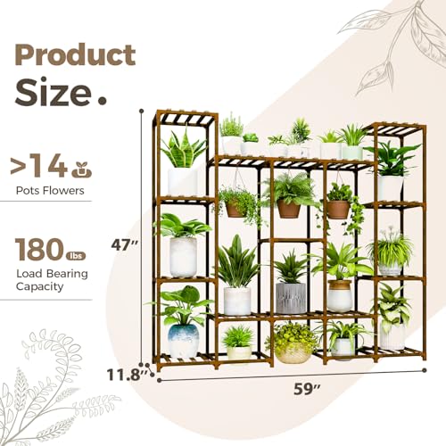 Bamworld Large Plant Stand Indoor Outdoor Hanging Shelf for Multiple PlantsTall Large Holder for Living Room Patio Balcony Garden - color: Brown-16 Pots, style: Cabinet