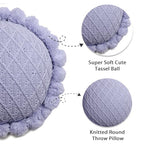 Acrylic Knitted Round Throw Pillow Knitting Bohemian Circular Cushion Pillow with Knit Handmade Pompoms Decorative Romantic Purple, Diameter 18inches - color: Romantic Purple