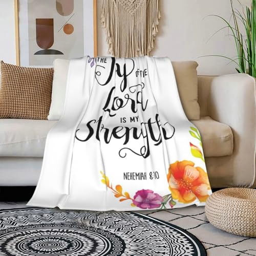 HGOD DESIGNS Biblical Quotes Throw Blanket Joy of The Lord is My Strength Scripture Typography Soft Blankets and Throws 50x60 Inch Caring for Women Men - color: Biblical Quotes, size: 50x60 inch