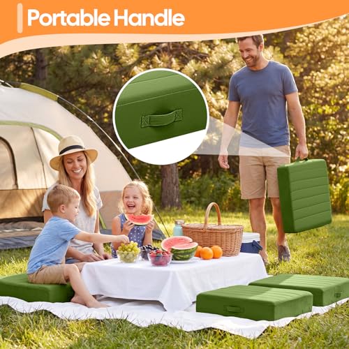 MeMoreCool Square Floor Pillows for Adults Kids, 2 Sets Large Meditation Cushion with 5" Thick Foam and Washable Tufted Cover, 24 Inch Green Seat Floor Cushions for Sitting and Yoga - color: Forest Green, size: 24 Inch