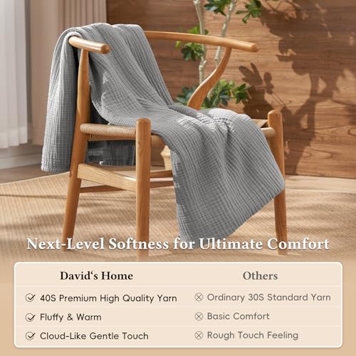David's Home 100% Cotton Muslin Blanket Twin Size for College Dorm, 4-Layer Soft Breathable Lightweight Cozy Throw Guaze for Hot Sleepers, 3D Bubble Room Decor for Bed, Giftable, Dark Grey, 66"x90" - color: Dark Grey, size: Twin(66*90")