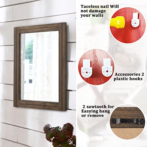AAZZKANG Rustic Wood Mirror Rectangle Decorative Wall Hanging Mirrors with Frame for Bedroom Living Room Bathroom Home Entryway - color: Retro Brown, size: 16"L x 12"W