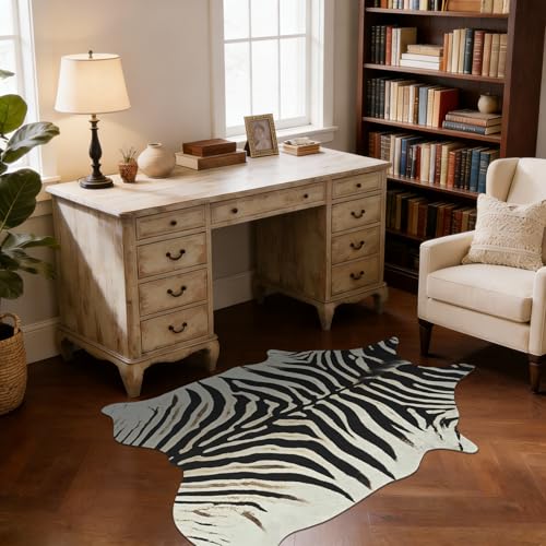BENRON Zebra Print Area Rug, Black and White Rugs for Living Room Bedroom, Cute Animal Hides and Skins for Kids Nursery Home Decor, 2.3 x 3.6 ft - color: Black/Ivory/Brown, size: 2'4" x 3'7" (Irregular)