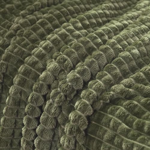 Puncuntex Flannel Fleece Throw Blanket Olive Green 50"×70",Super Soft Plush Cozy Blanket with Square Grid Design Luxury for Couch Sofa Chair - color: Olive Green, size: 50"×70"