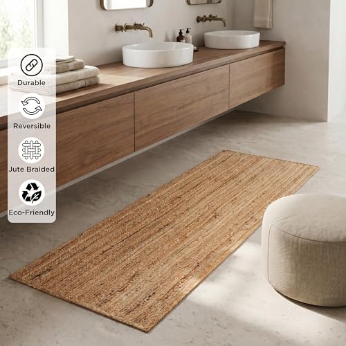 Jute Braided Runner Rug, Natural - 2x6 Feet, Farmhouse Hand Woven Coastal Runners for Hallways, Kitchen, Bedroom, Entry Door | Neutral Boho Beige Floor Carpet for Nursery, Balcony - 24x72 Inches - color: Natural, size: 2' x 6' (Rectangular)