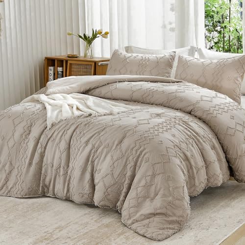 Andency Comforter King Size Set Khaki, 3 Pieces Boho Tufted Fall Bedding Comforters & Sets for King Bed, Soft Fluffy Tan Bed Set (104x90In Comforter & 2 Pillowcases) - color: 01 - Khaki, size: King(104"x90")