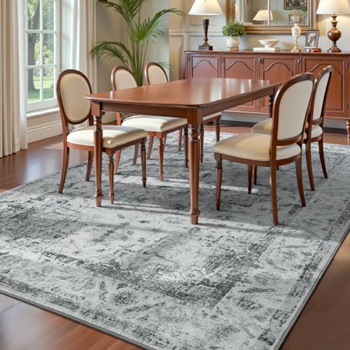 YOH Boho Washable Rug 4x6, Light Gray Vintage Non Slip Area Rug, Distressed Indoor Carpet for Living Room Bedroom Kitchen Office - color: Light Gray, size: 4' x 6' (Rectangular)