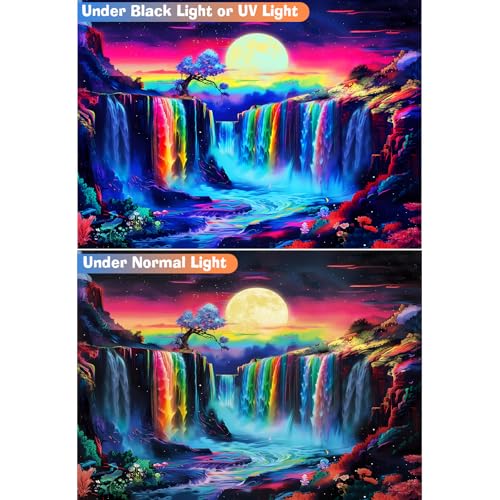 Apdidl Blacklight Posters Waterfall Moon Tapestry, Black Light Neon UV Reactive Mountain Tree Tapestries Wall Hanging, Fantasy Landscape Wave Nature Tapestry for Bedroom Room Dorm Decor (51"X60") - color: Waterfall Blacklight Tapestry, size: 60"L x 51"W
