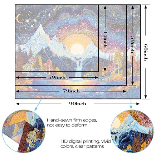 Lunerfex Starry Mountain Waterfall Sunrise Wall Tapestry, Trippy Cosmic Landscape Tapestries for Room Decor, Vibrant Tapestry 80x60 Inch - color: Vibrant Gold Blue, size: 80"L x 60"W