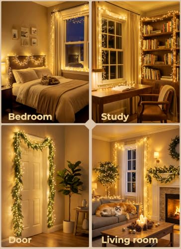 Flowing Fairy Lights Plug in with 14 Modes, 10FT 388LED Twinkle Firecrackers String Lights Indoor Waterproof, Christmas Tree Cluster Lights for Bedroom Garland Christmas Decor, Warm White - color: Warm White, size: Flowing - 1pc