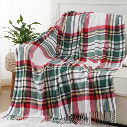 BATTILO HOME Christmas Green Plaid Throw Blanket for Couch Bed, Decorative Red Green Blanket Throw, Buffalo Checkered Plaid Blankets and Throws Farmhouse Style for Home Christmas Decor 50"x60" - color: Red Green Plaid