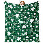 St Patricks Day Flannel Throw Blanket, Lucky White Shamrock Clover Buffalo Plaid Check Birthday Gifts for Kids Men Women, Irish Spring Soft Blankets for Bedding Sofa 50" x 60" - color: Lucky Clover