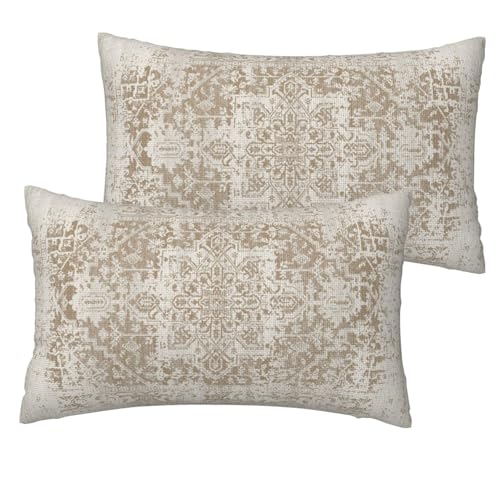 Boho Throw Pillow Covers 12x20 Inch Set of 2, Brown Beige Ethnic Design Lumbar Pillow Cover Bohemian Carpet Pattern Pillowcase Decorative Cushion Covers for Sofa Couch Bed Living Room - color: Beige, size: 20" x 12" (Pack of 2)