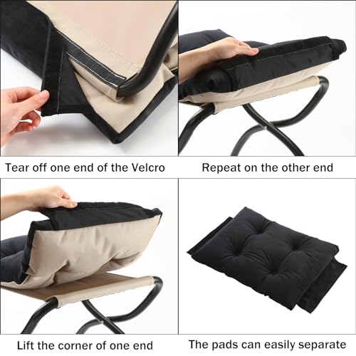 15" Foldable Foot Stool Ottoman with Metal Frame - Washable Black Upholstered Indoor/Outdoor Footrest for Living Room, Bedroom, Patio - Space-Saving Compact Design - color: Black