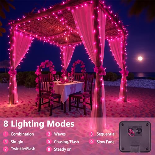 Extra-Long 144FT Solar String Lights for Outside, 2 Pack 400LED Solar Valentine's Day Lights Outdoor Waterproof, Copper Wire 8 Modes Fairy Twinkle Solar Lights for Tree Garden Party Xmas (Pink) - color: Pink, size: 2 Pack-400LED