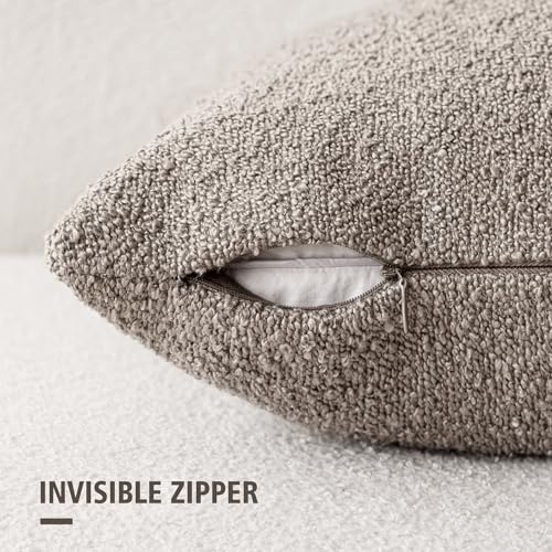 Foindtower Set of 2, Decorative Textured Boucle Throw Pillow Covers Accent Solid Pillow Cases Neutral Soft Cozy Couch Cushion Case for Chair Sofa Bedroom Living Room Home Decor 16x16 Inch Light Taupe - color: Light Taupe, size: 16" x 16" (Pack of 2)
