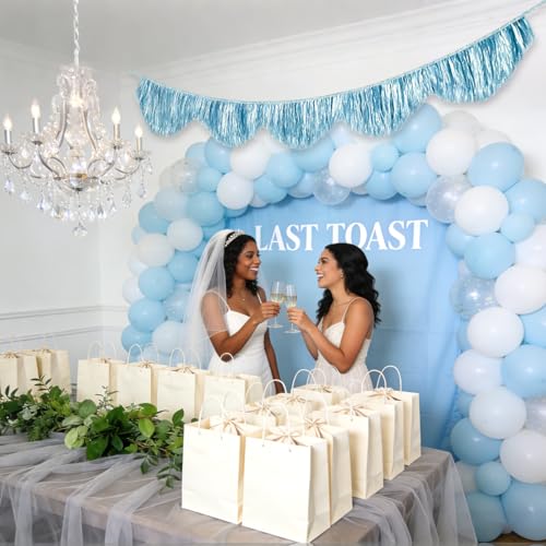 FYSUIMU 6.6 Ft Summer Blue Scalloped Banner Hanging Layered Sparkly Fringe Garland Tinsel Foil for Ocean Beach Themed Under The Sea Birthday Baby Shower Bachelorette Wedding Party Backdrop Decor - color: Blue