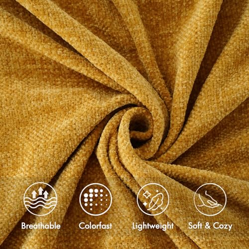 BATTILO HOME Mustard Yellow Chenille Throw Blanket for Couch, Soft Cozy Textured Knit Throw Blanket with Handmade Fringe Tassels, Lightweight Decorative Farmhouse Blanket for Sofa Bed Chair, 50"x60" - color: Mustard