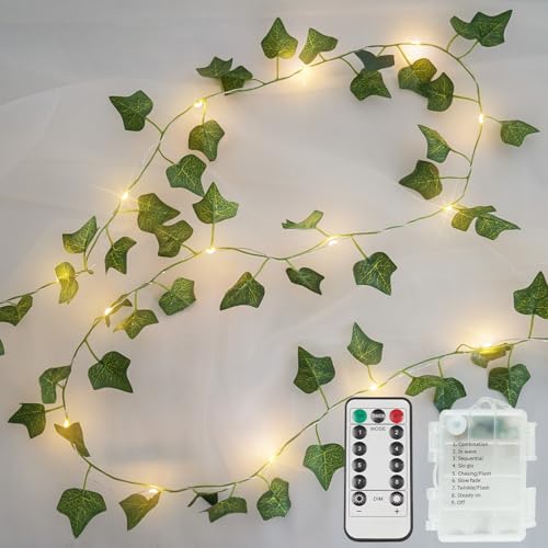 suddus Vine with Fairy Lights Battery Operated, 13.1ft 40 LED Ivy String Light with Remote, Leaf Lights for Bedroom, Room, Wall, Garden, Party, Wedding Dorm Decor (Warm White) - color: IVY, size: 40 LED-Battery-Copper
