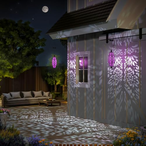Twinkya Hanging Solar Lights Outdoor Garden Decorative Solar Lantern Waterproof Metal Moroccan Outdoor Decorations for Patio Pathway Yard Porch Backyard Garden Decor (Purple, 1 Pack) - color: Purple, size: 1pack