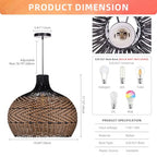 Arturesthome Rattan Pendant Light Fixtures for Kitchen Island, Wicker Chandelier, Handmade Woven Hanging Ceiling Light Lampshade for Living Room Bedroom - size: 19.6" * 17.7"