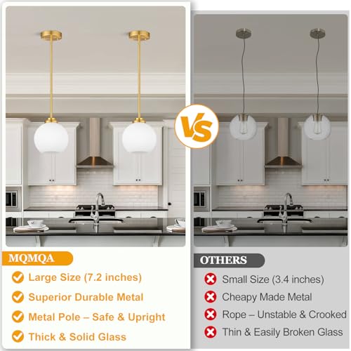 2 Pack Gold Globe Pendant Lights, Mid Century Gold Pendant Light Fixtures, Globe Pendant Lights Kitchen Island with Milk Glass Shade Adjustable Hanging Fixture for Dining Room (Bulbs not Included) - color: Brushed Gold + Milky White Glass 2 Pack