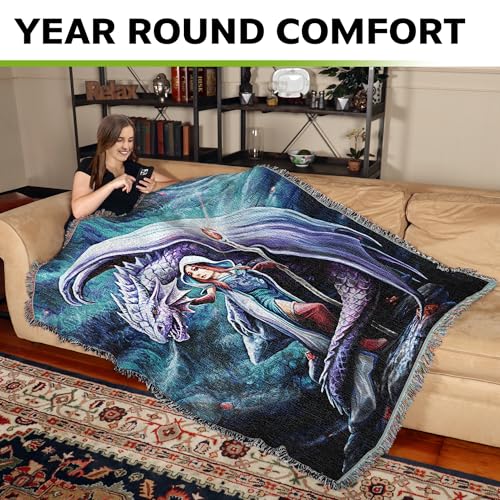 Pure Country Weavers Dragon Mage Woven Blanket by Anne Stokes - Fantasy Gift Cotton Tapestry Throw - Made in The USA - 72" x 54" - color: Dragon Mage, size: 72" x 54"