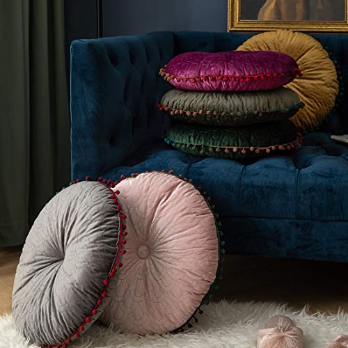 vctops Velvet Soft Round Chair Pads Cute Gradient Pom Pom Indoor Dining Chairs Cushion (Grey, Diameter 16") - color: Gray, style: Diameter 16 Inch
