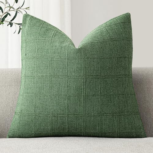 Foindtower Set of 1 Decorative Linen Check Throw Pillow Cover Neutral Farmhouse Vintage Cushion Cover Modern Boho Accent Home Decor for Sofa Chair Couch Bedroom Living Room,16×16 Inch,Forest Green - color: Forest Green, size: 16" x 16" (Pack of 1)