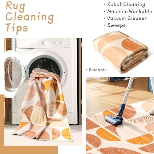 MUJOO Boho Small Rug Washable,2x3 Area Rugs for Entryway Bathroom Entry Entrance Bedroom Kitchen,Front Door Mat Soft Throw Carpet Non Slip Indoor Modern Abstract Bohemian Orange - color: Orage and Beige, size: 2' x 3' (Rectangular)
