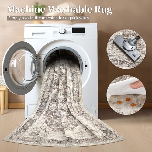 Area Rug for Living Room - 10X14 Soft Washable Vintage Floral Distressed Large Carpet - Fade Stain Resistant Non Slip Rugs for Bedroom Dining Room Nursery Dorm Office Home Decor - Dark Brown - color: Dark Brown, size: 10' x 14' (Rectangular)