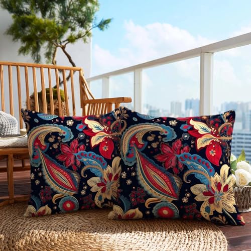 Firmiso Paisley Boho Throw Pillow Covers 18x18 Set of 2｜Decorative Cushion Covers for Couch Sofa Bed｜Vintage Floral Paisley Pillow Cases｜Navy Red Gold Bohemian Home Decor Accent - color: Paisley Boho