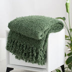 Winter Knit Throw Blanket Fluffy Fuzzy Soft Lightweight Cozy Farmhouse Tassels Chunky Knitted Throws for Couch Sofa Bed (Green, 50"x60") - color: Green, size: 50"x60"
