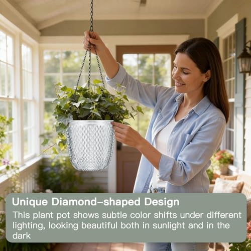 QCQHDU Hanging Planters for Indoor Plants, 2-Pack, 5.7 Inch, Clear | Plastic, Self Watering Plant Hanger, with Drainage Holes, 3 Hooks Chains, For Garden Home - color: Clear, size: 5.7in