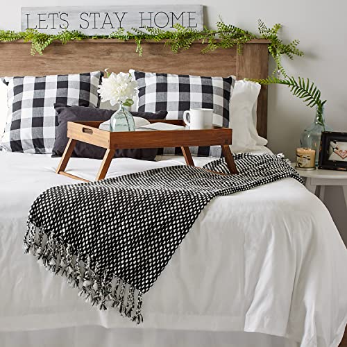 DII Textured Acryllic Woven Throw, Farmhouse Fringe Blanket, 50x60, Navy/White - color: Navy/White