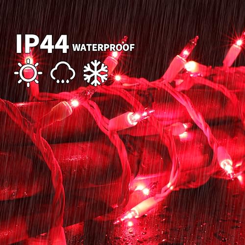 LAMPHOME RED Christmas Lights Set 100 Count 19.6 Feet Incandescent Bulb Mini String Lights for Indoor Christmas Tree Garland Birthday Wedding Party Festival Decoration, White Wire - color: Red-White Wire