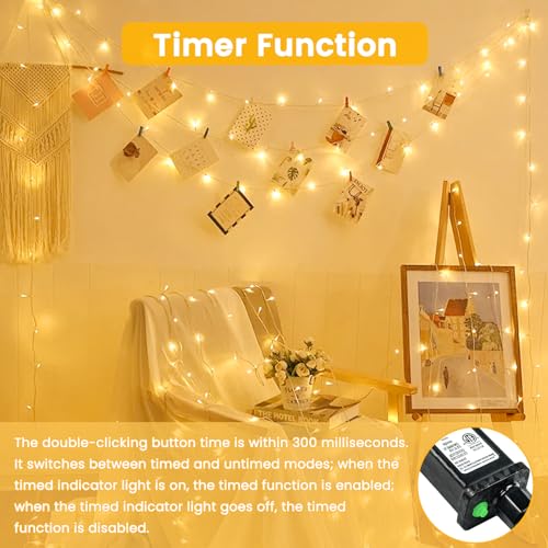 Connectable 1Pack String Lights Indoor, 33FT 100LED String Lights, 13Modes Twinkle Fairy Lights Plug in Outdoor Waterproof, Warm White Clear Wire Light for Christmas Tree, Wedding Yard, Party Decor - color: Warm White, size: 1PK-100LED