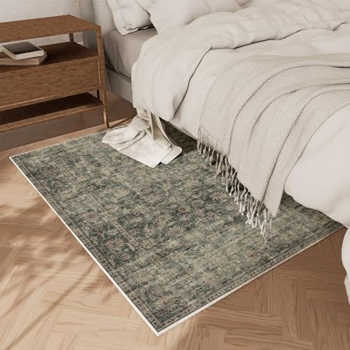 Machine Washable Throw Rugs for Entryway: Door Mat Indoor Entrance 2x3 Rug Boho Small Area Rug Non-Slip Low Pile Kitchen Rug for Front Door Indoor Entrance Entry Kids Room - color: Dark Green, size: 2' x 3' (Rectangular)