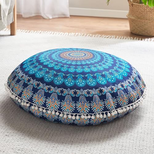 Codi Meditation Floor Pillow, Round Large Pillows Seating for Adults and Teens, Bohemian Mandala Circle Cushion for Outdoor Fireplace Yoga Living Room, 32 Inch, Memory Foam Added, Navy - color: Round | Navy, size: 1 Count (Pack of 1)