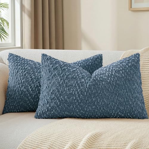 a moment Blue Pillow Covers Set of 2 with Plush Cluster Texture (12x20 Inch), Decorative Throw Pillows for Living Room, Couch Bed, Sofa, Cozy Accent Pillow Cases for Home Decor (No Inserts) - color: Blue, size: 20" x 12" (Pack of 2)