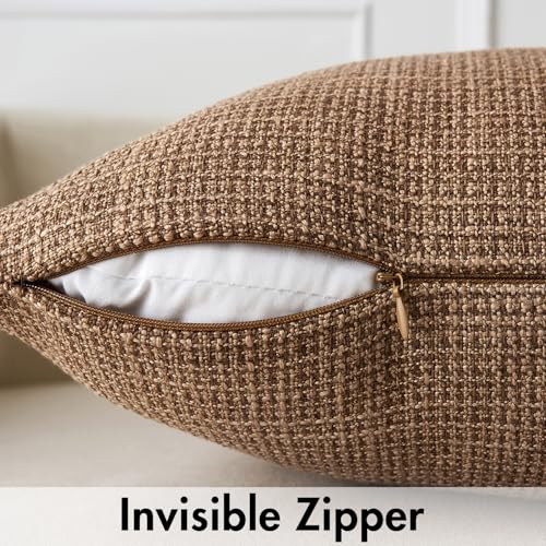 MIULEE Burlap Linen Throw Pillow Covers 20x20 Inch Set of 2 Brown Decorative Pillows Modern Farmhouse Pillowcases Soft Accent Cushion Covers for Outdoor Couch Sofa Bedroom Livingroom Home Decor - color: Brown, size: 20" x 20" (Pack of 2)