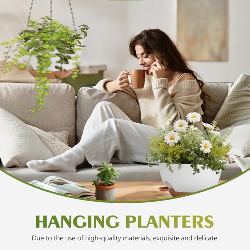 GARDIFE Hanging Planters for Indoor Outdoor Plants, 2 Pack Self Watering Hanging Pot with Drainage Holes & Removable Tray (White, 12 inch) - color: White, size: 12 Inch