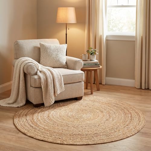 Super Area Rugs All Natural Soft Jute Braided Hand-Woven Rug Natural Beige 3' Round - color: Natural, size: 3' (Round)
