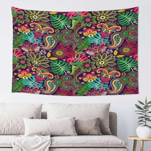 RTAFGU Perris Tapestry, Tropical Paisley Floral Pattern, Vibrant Boho Exotic Print Tapestries Home Aesthetic Wall Hanging for Bedroom Living Room, Dorm Party Decoration 60" L x 40" W - color: Perris_2801, size: 60"L x 40"W