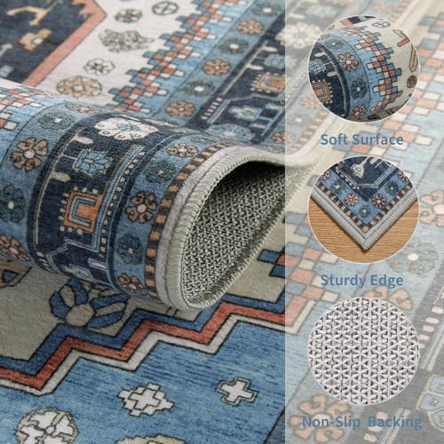 Ciicool Small Area Rug, 2x3ft Boho Rug, Ultra Soft Entry Rugs for Entryway, Non-Slip Washable Oriental Low-Pile Indoor Mat Floor Carpet for Entrance Bedroom Kitchen Bathroom Foyer Decor - color: Blue/Beige, size: 2' X 3' (Rectangular)