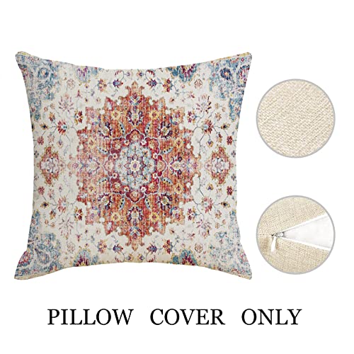 Boho Throw Pillows Cover 20x20 Inch Orange Blue Teal Ethnic Carpet Pillow Covers Set of 2 Coral Floral Linen Decorative Pillow Cases Farmhouse Cushion Cover for Outdoor Living Room Couch Sofa Decor | Set of 2 Coral Floral Decorative Pillows Cover Spring F