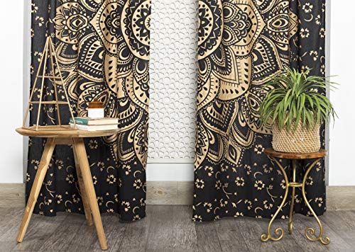 Popular Handicrafts Indian Hippie Bohemian Beautiful Ombre Color Mandala Curtain Panels Black Gold - color: Black Gold, size: 38"W x 83"L (Pack of 2)